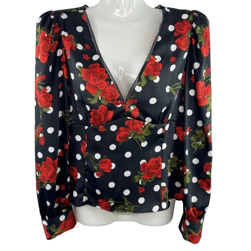 Zara Floral Polka Dot V-Neck Blouse in L